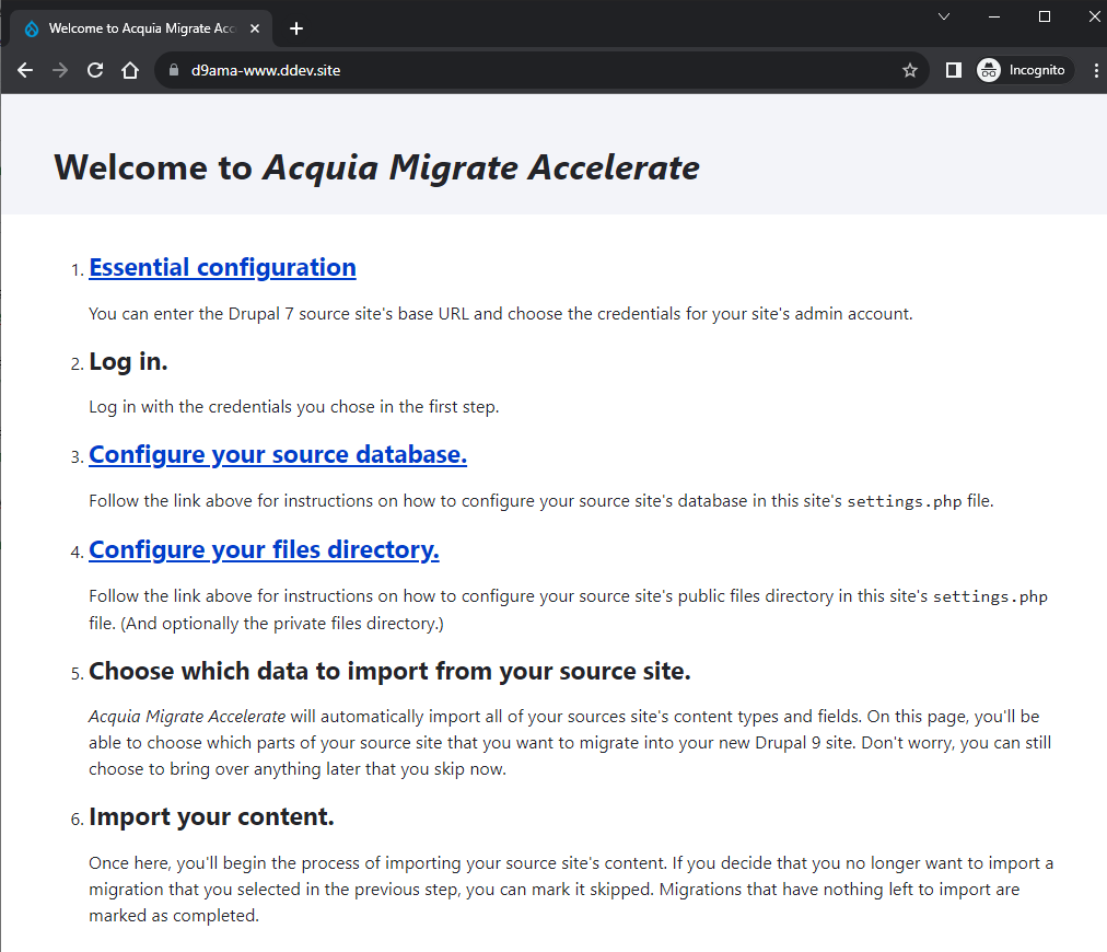 Acquia Migrate: Accelerate (AM:A) Ready For Configuration!